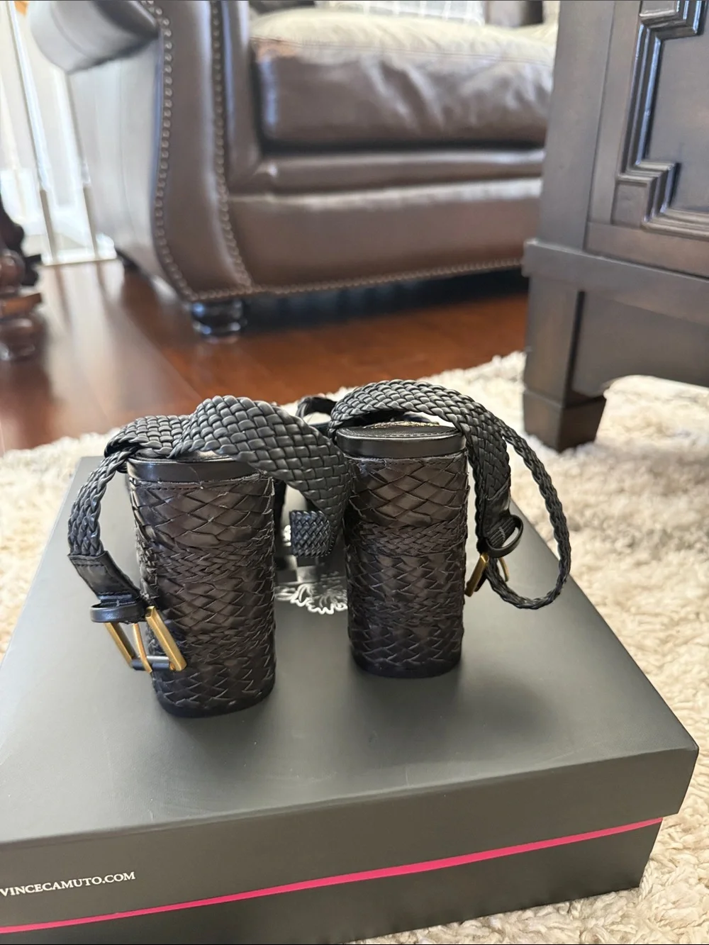 Vince Camuto Black Braided Platform Sandal with Ankle Strap